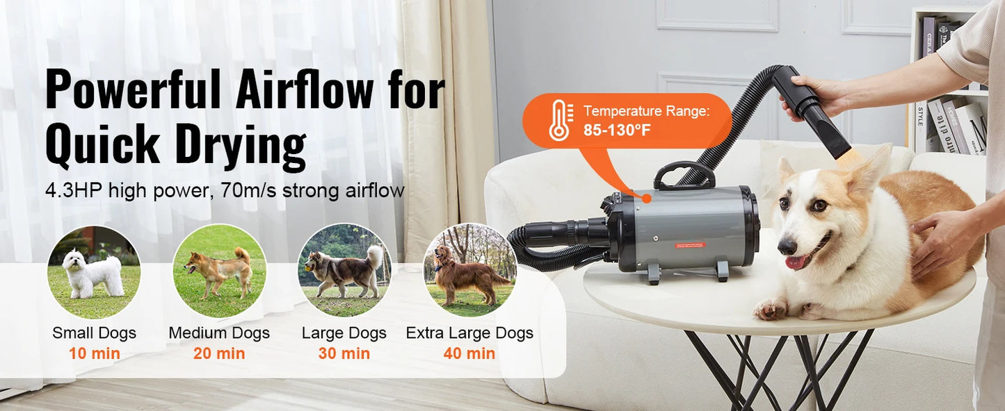 SucceBuy 2000W Dog Dryer With Adjustable Speed And Nozzle Set - Arthur's Wellness Emporium