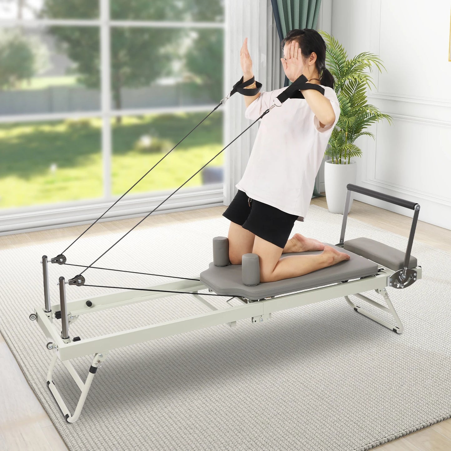 Foldable Pilates Reformer Machine with Adjustable Features