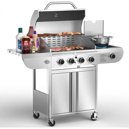 Heavy Duty Stainless Steel Propane Gas Grill With Side Burner - Arthur's Wellness Emporium