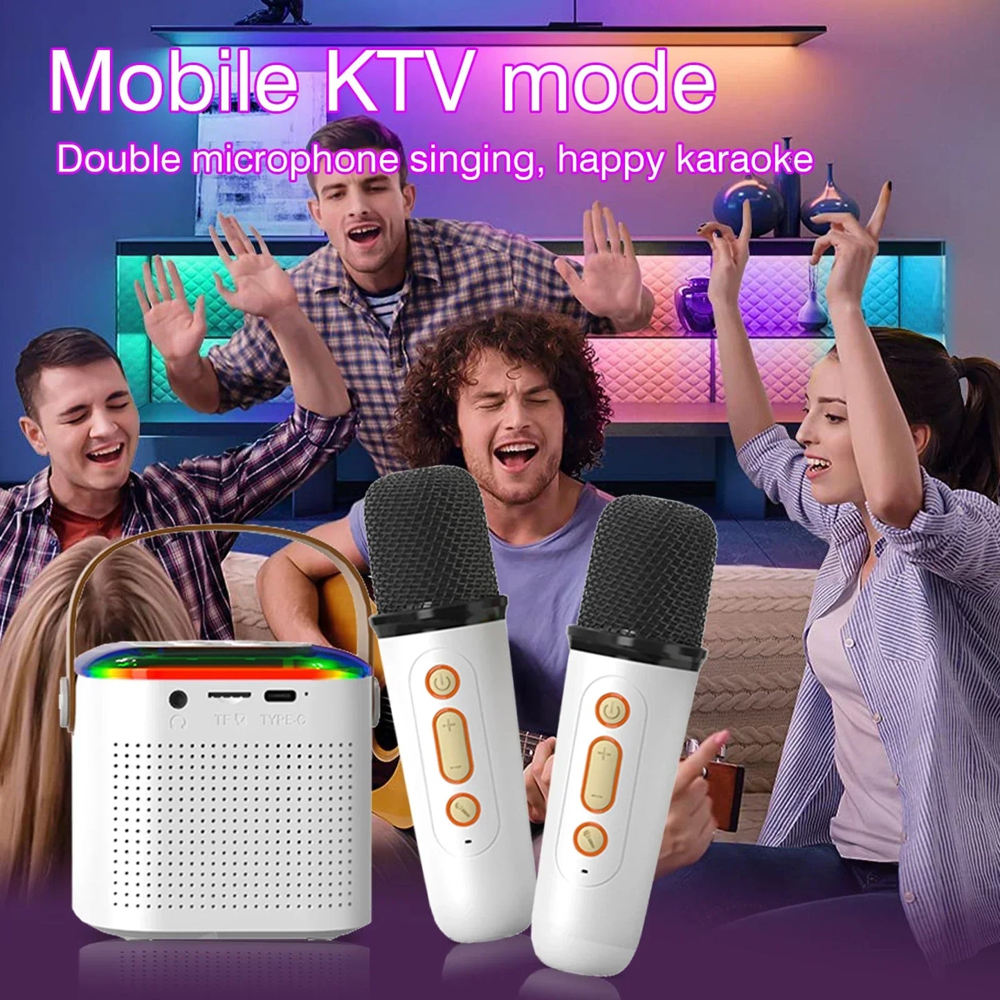 Odelettevcy Wireless Karaoke Speaker With RGB Lighting And Two Mics