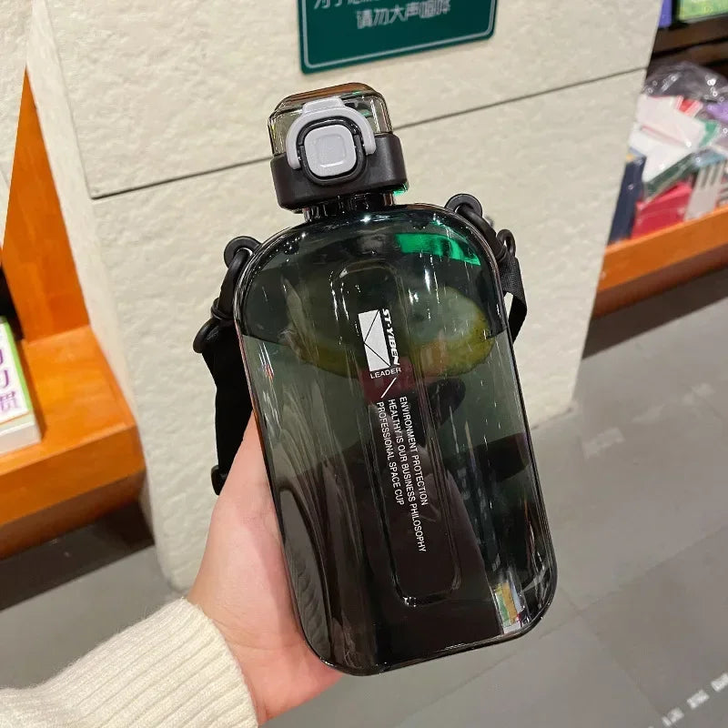 Flat Square Transparent Water Bottle With Adjustable Strap - Arthur's Wellness Emporium