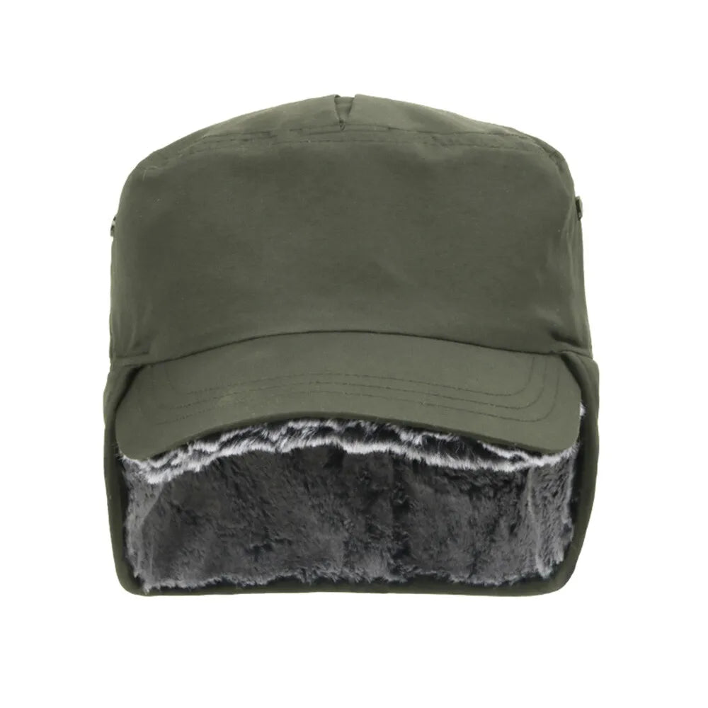 Mens Winter Visor Hat Windproof Earflaps Faux Fur