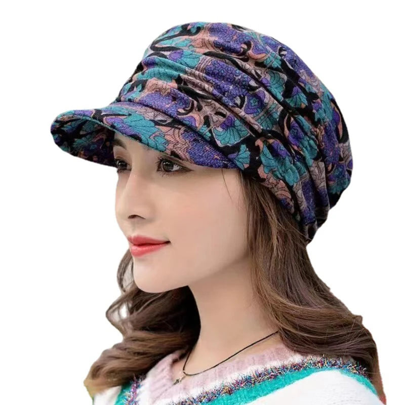 GOMYIE Women Peaked Earflap Wool Winter Cap With Floral Print
