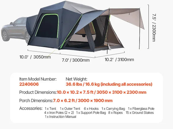 SucceBuy SUV Tent For Camping Waterproof With Shade Awning - Arthur's Wellness Emporium