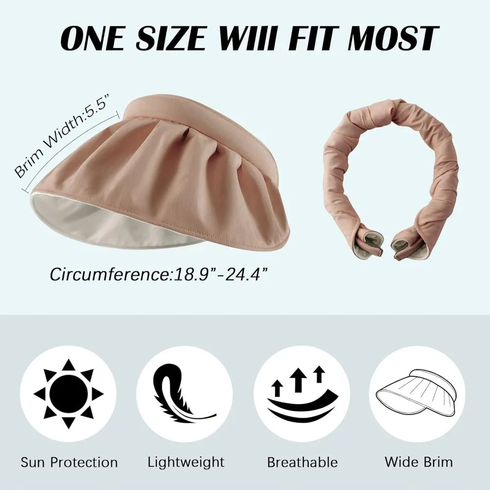 Womens Clip On Foldable Wide Brim Golf Visor UV Protection - Arthur's Wellness Emporium
