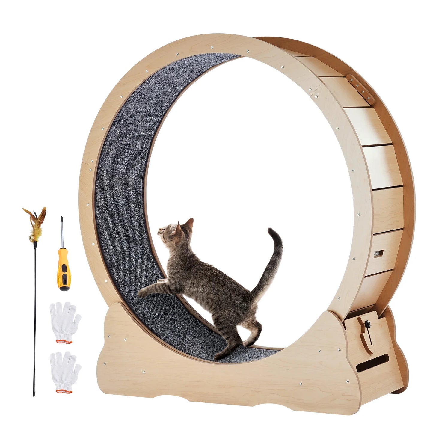 Wooden Cat Exercise Wheel Large Indoor Running Wheel Detachable Carpet - Arthur's Wellness Emporium