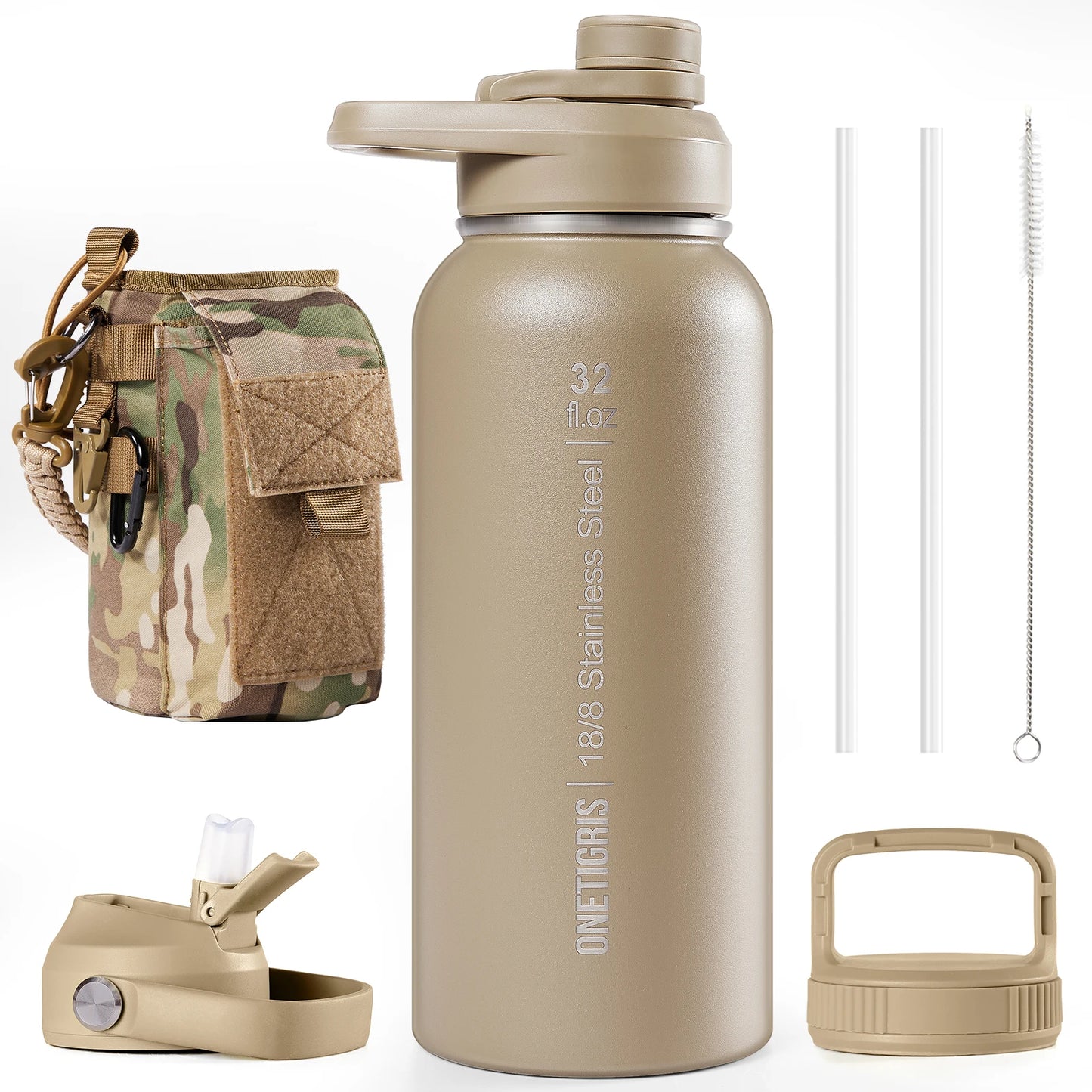 ONETIGRIS Insulated Tactical Stainless Steel Water Bottle With Straw