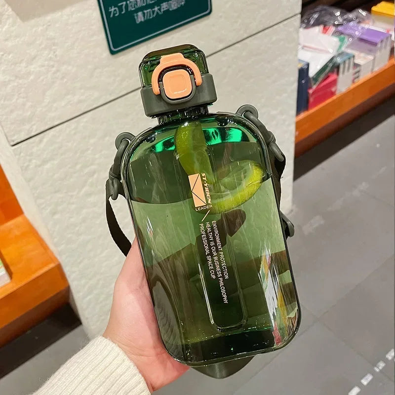 Flat Square Transparent Water Bottle With Adjustable Strap - Arthur's Wellness Emporium