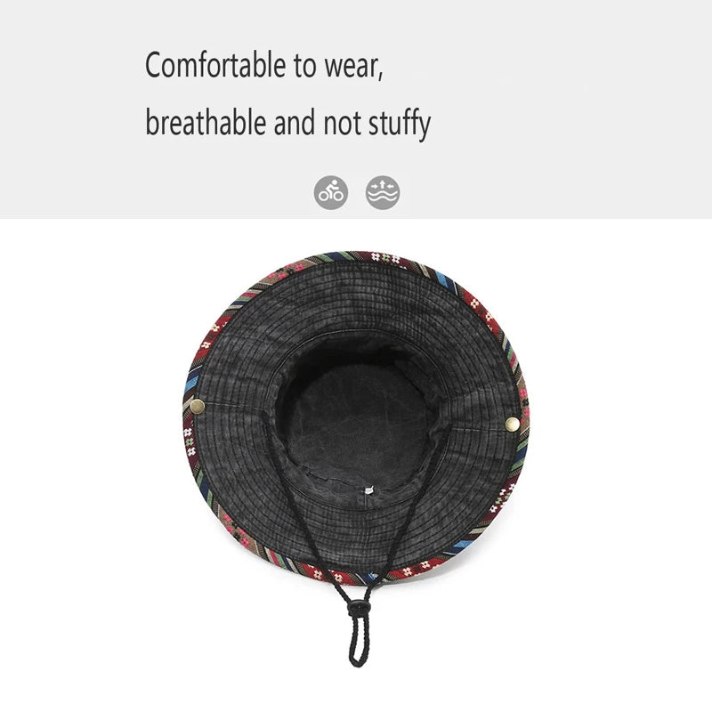 Ethnic Western Cowboy Hat For Outdoor Men Sun Shade Bucket - Arthur's Wellness Emporium