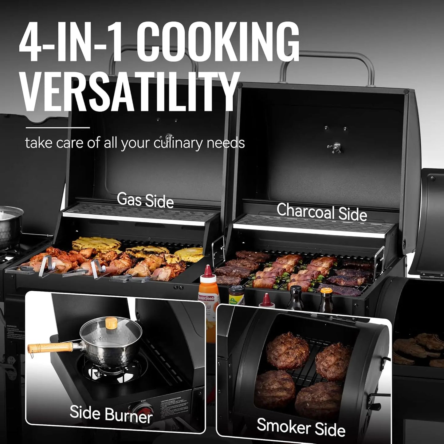 Dual Fuel 2 Burner Grill Combo With Offset Smoker Outdoor