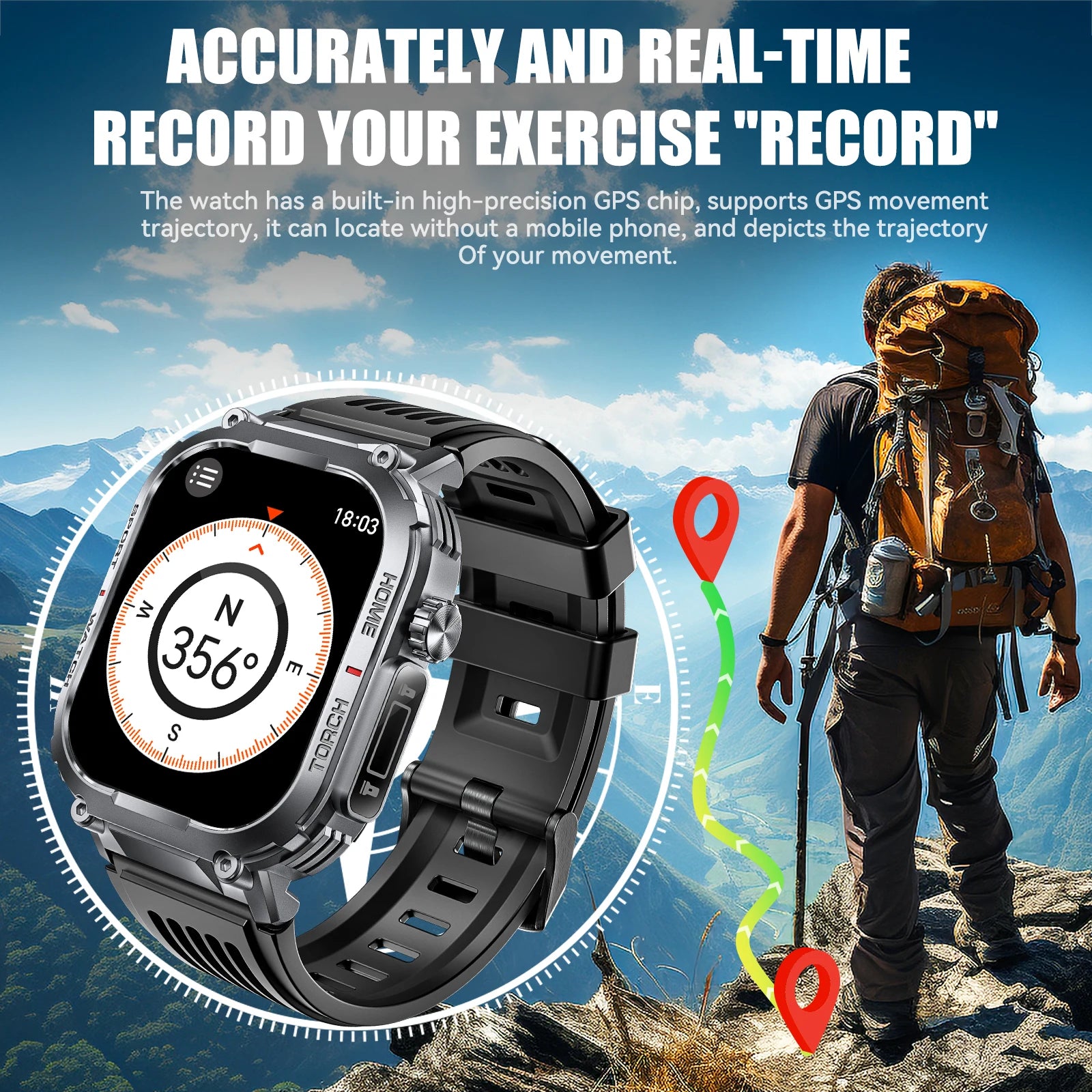LaNikar Smart Watch Men 3ATM Waterproof S320B Compass LED Flashlight Heart Rate - Arthur's Wellness Emporium