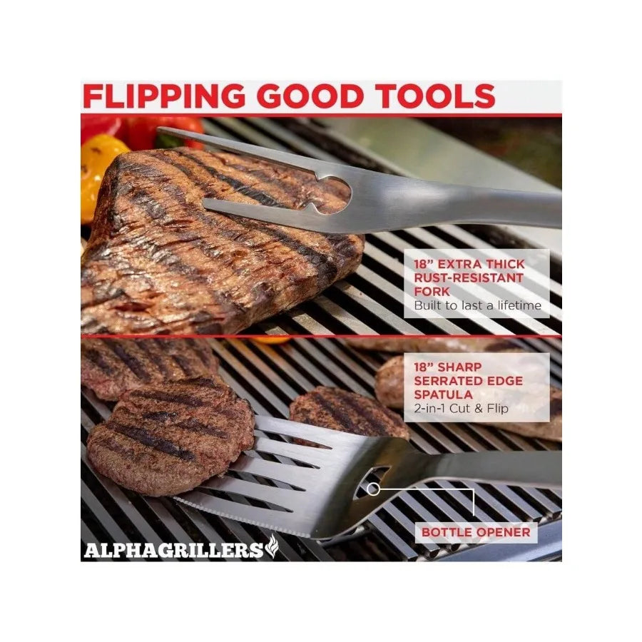 Grill Tools Set With Spatula Fork Tongs Brush BBQ Accessories