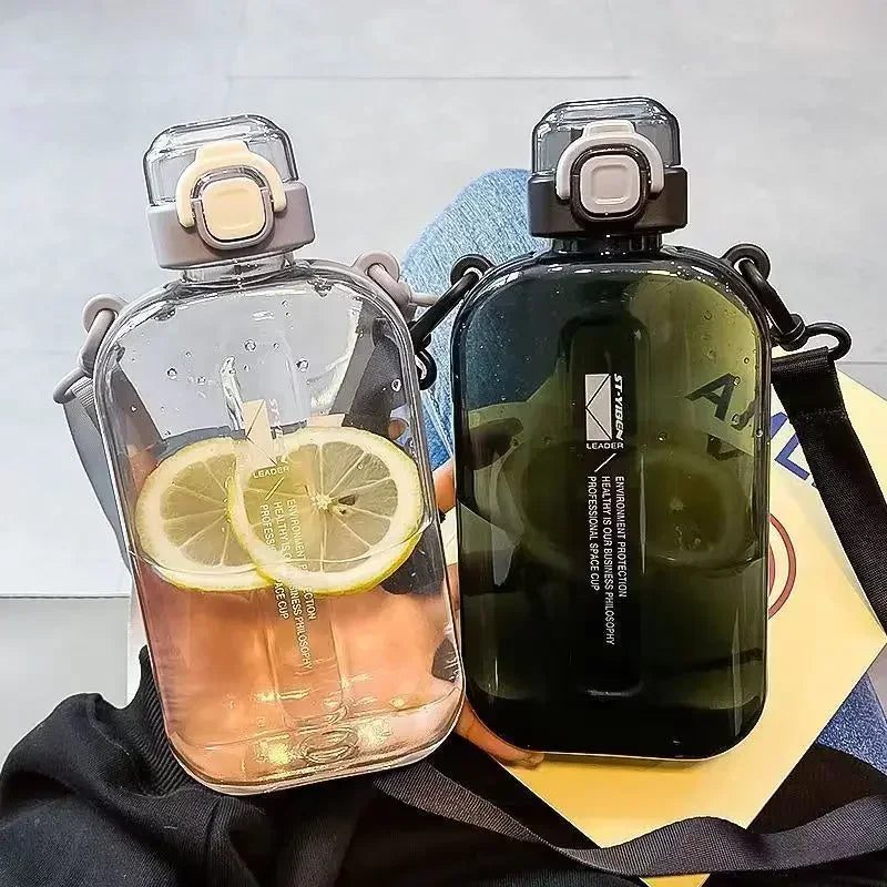 Flat Square Transparent Water Bottle With Adjustable Strap - Arthur's Wellness Emporium