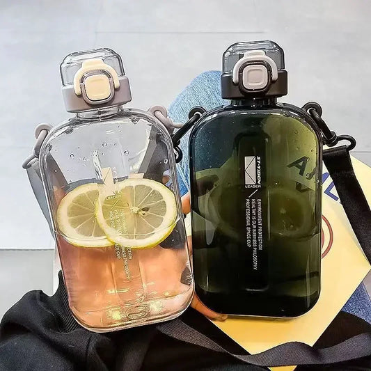 Flat Square Transparent Water Bottle With Adjustable Strap - Arthur's Wellness Emporium