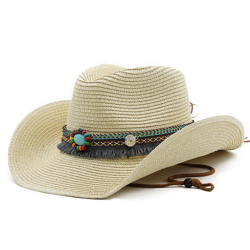 CN Tibet Zhejiang Western Cowboy Straw Hat Unisex Summer Outdoor