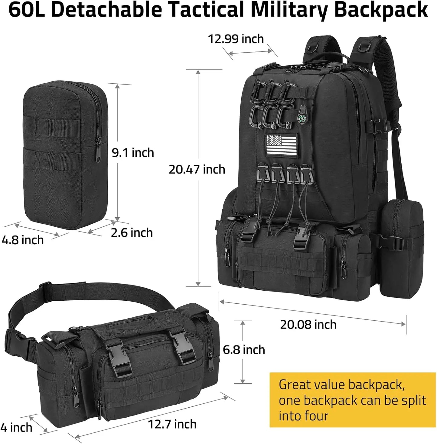 XMSJ Tactical Backpack Rucksack with MOLLE D Ring for Survival Hiking - Arthur's Wellness Emporium
