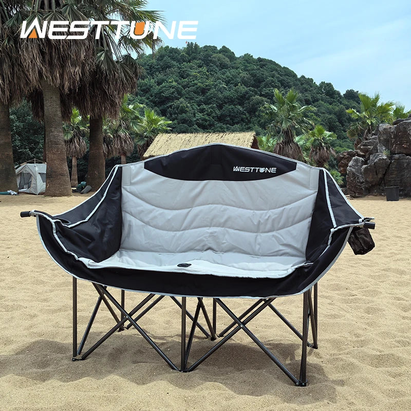 WESTTUNE Double Camping Chair Outdoor Folding Sofa With Cup Holder - Arthur's Wellness Emporium