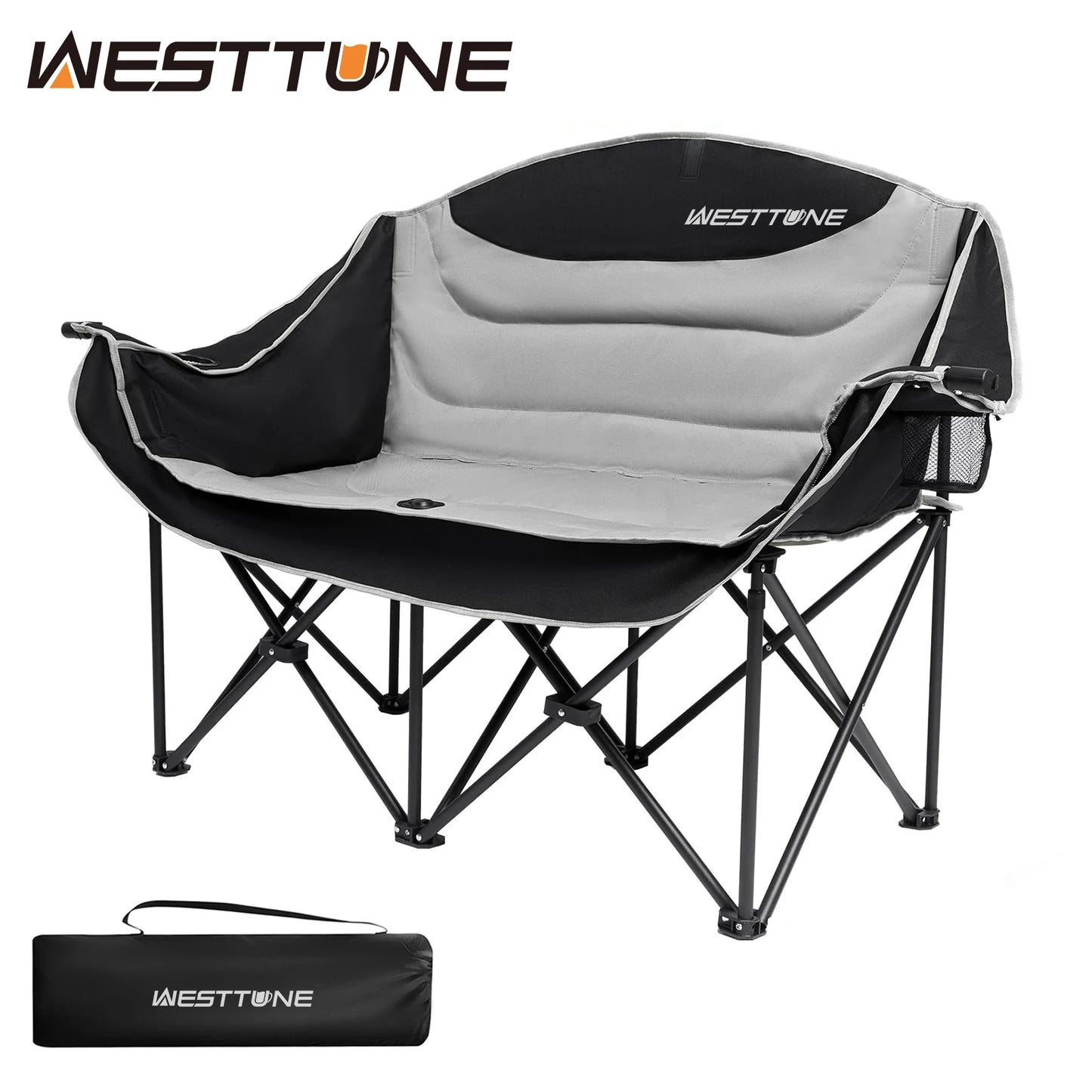 WESTTUNE Double Camping Chair Outdoor Folding Sofa With Cup Holder - Arthur's Wellness Emporium