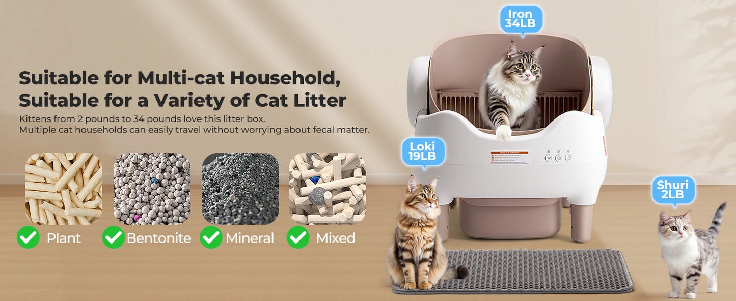 Lunapurr Self Cleaning Cat Litter Box With App Control Open Top - Arthur's Wellness Emporium