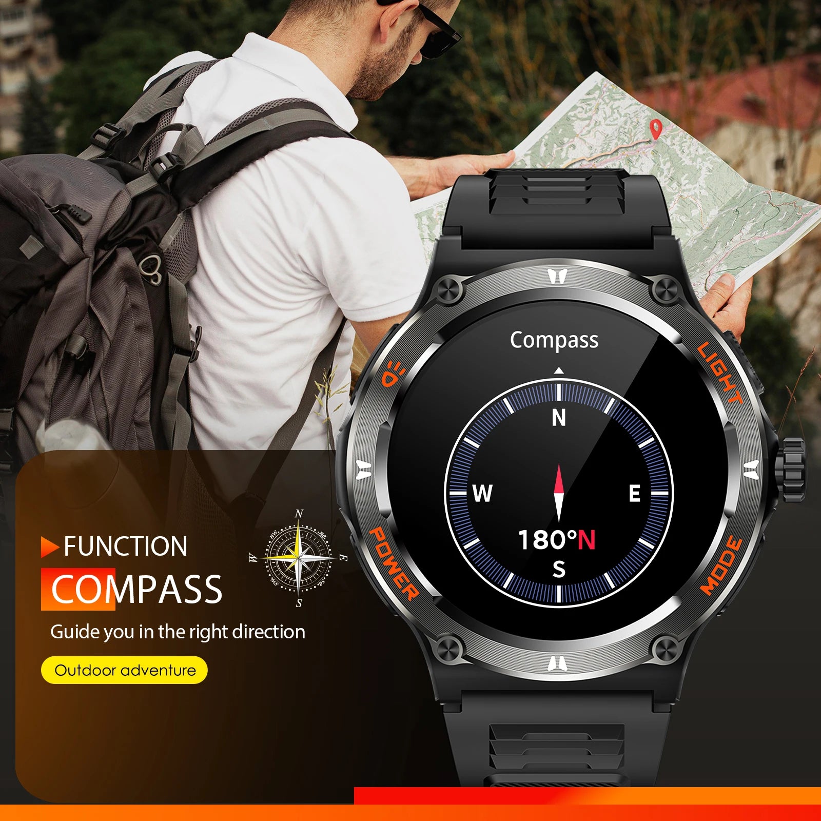 EIGIIS KT76 Smart Watch 3ATM Waterproof With Compass And Bluetooth Call - Arthur's Wellness Emporium