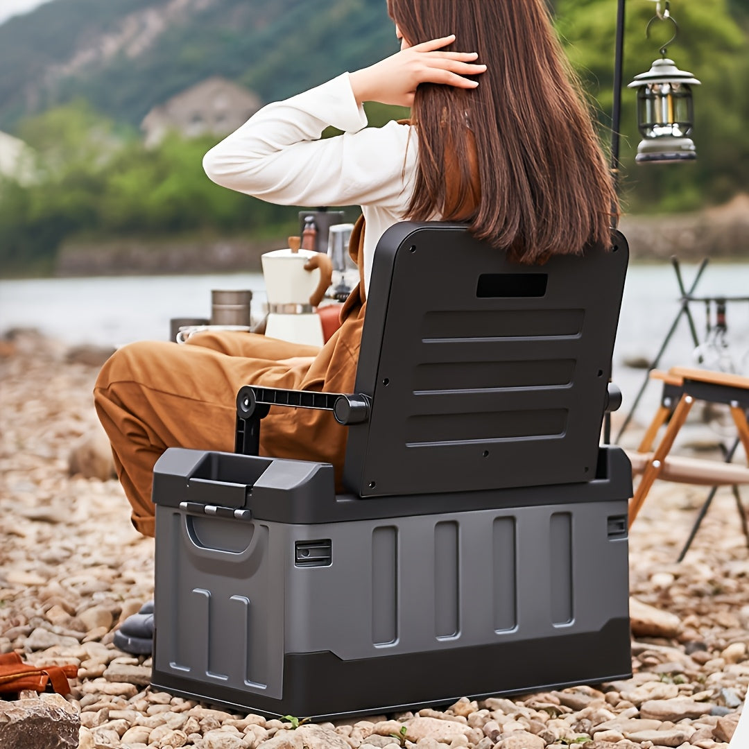 Foldable Outdoor Storage Stool With Ergonomic Backrest - Arthur's Wellness Emporium