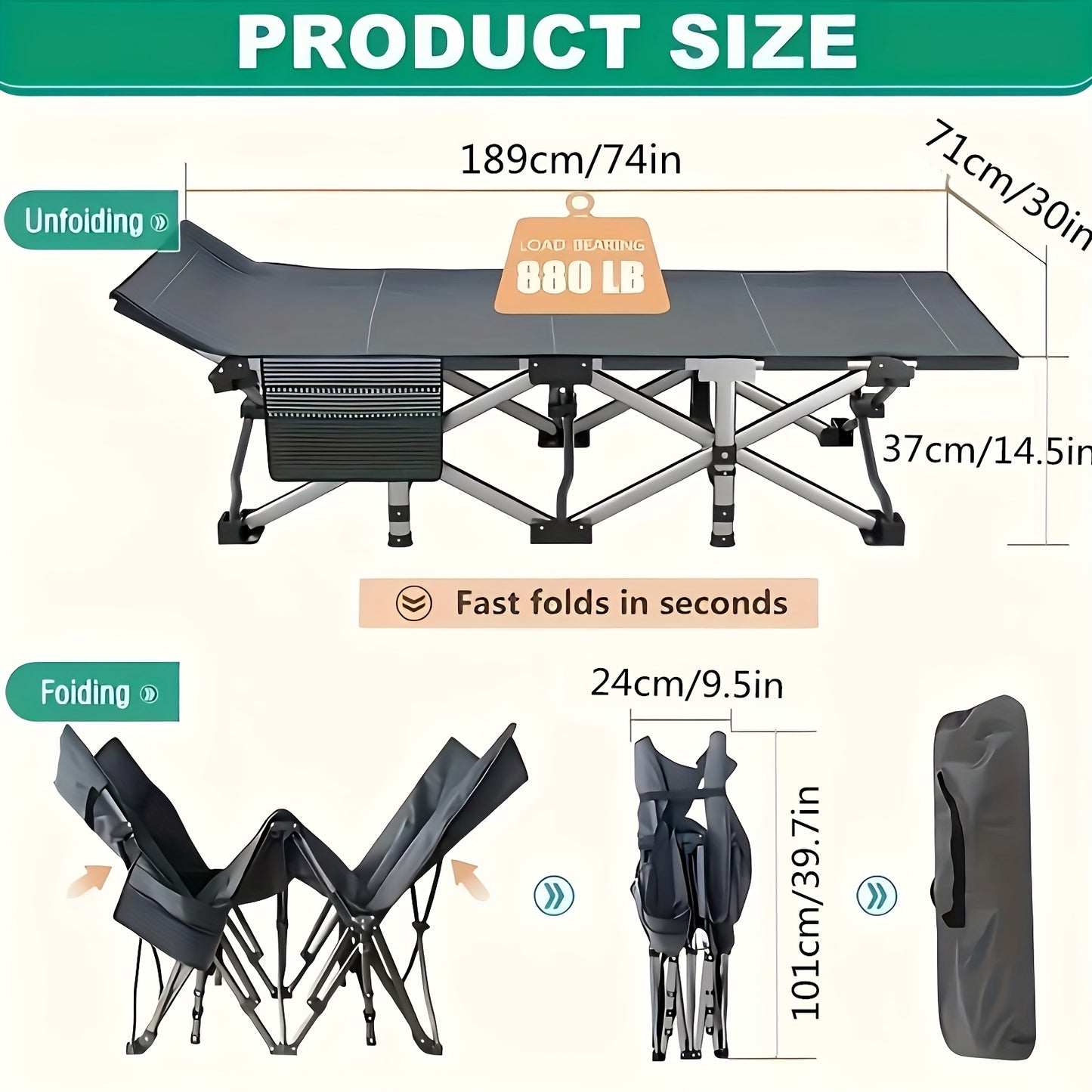Stainless Steel Outdoor Folding Bed Camping Cot Heavy Duty 400Kg - Arthur's Wellness Emporium