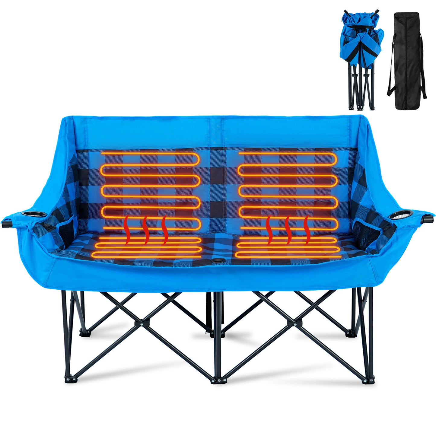 DOCRED Heated Double Camping Chair Loveseat Folding Two Person - Arthur's Wellness Emporium