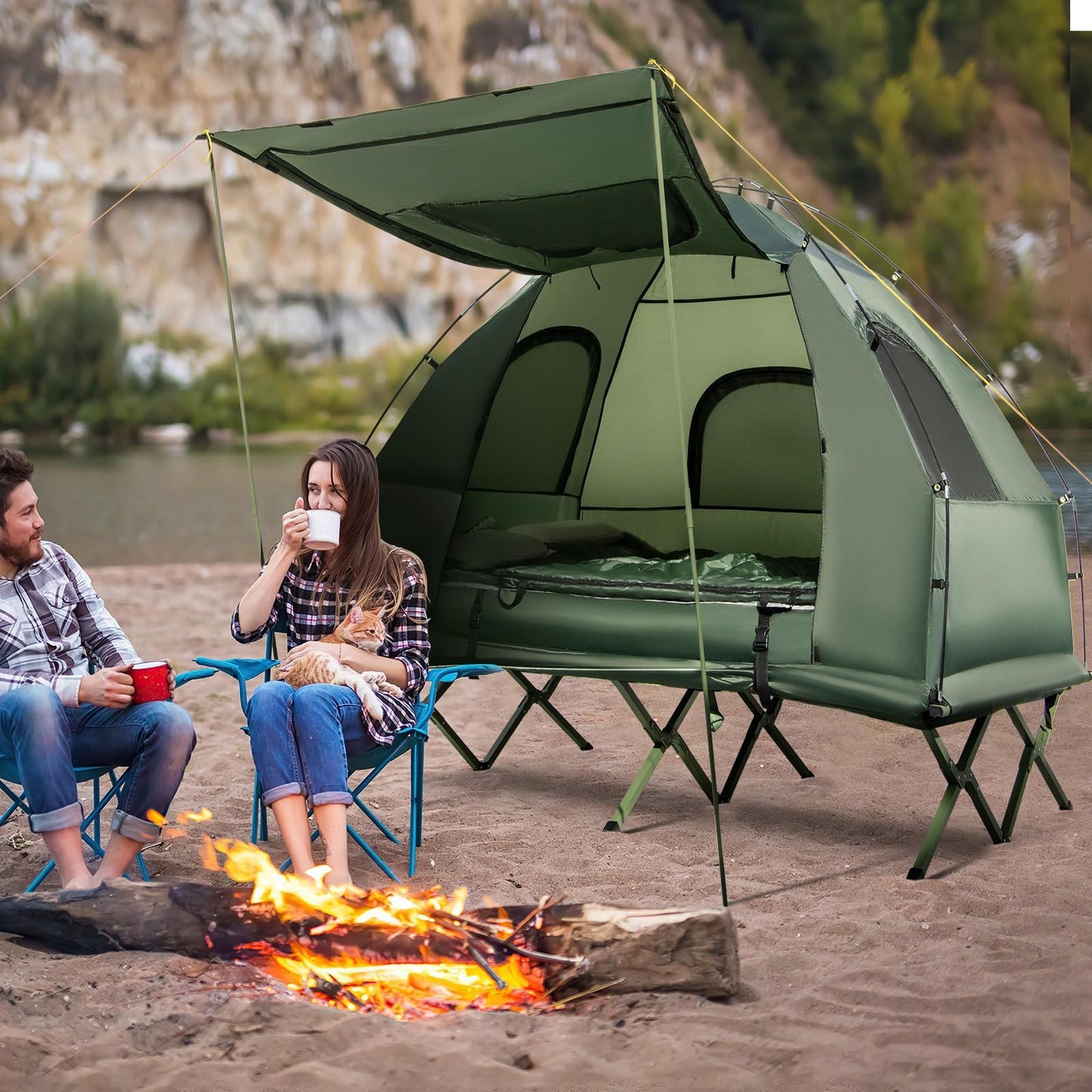 MULTIGOT Compact Portable Pop Up Tent Cot With Air Mattress - Arthur's Wellness Emporium