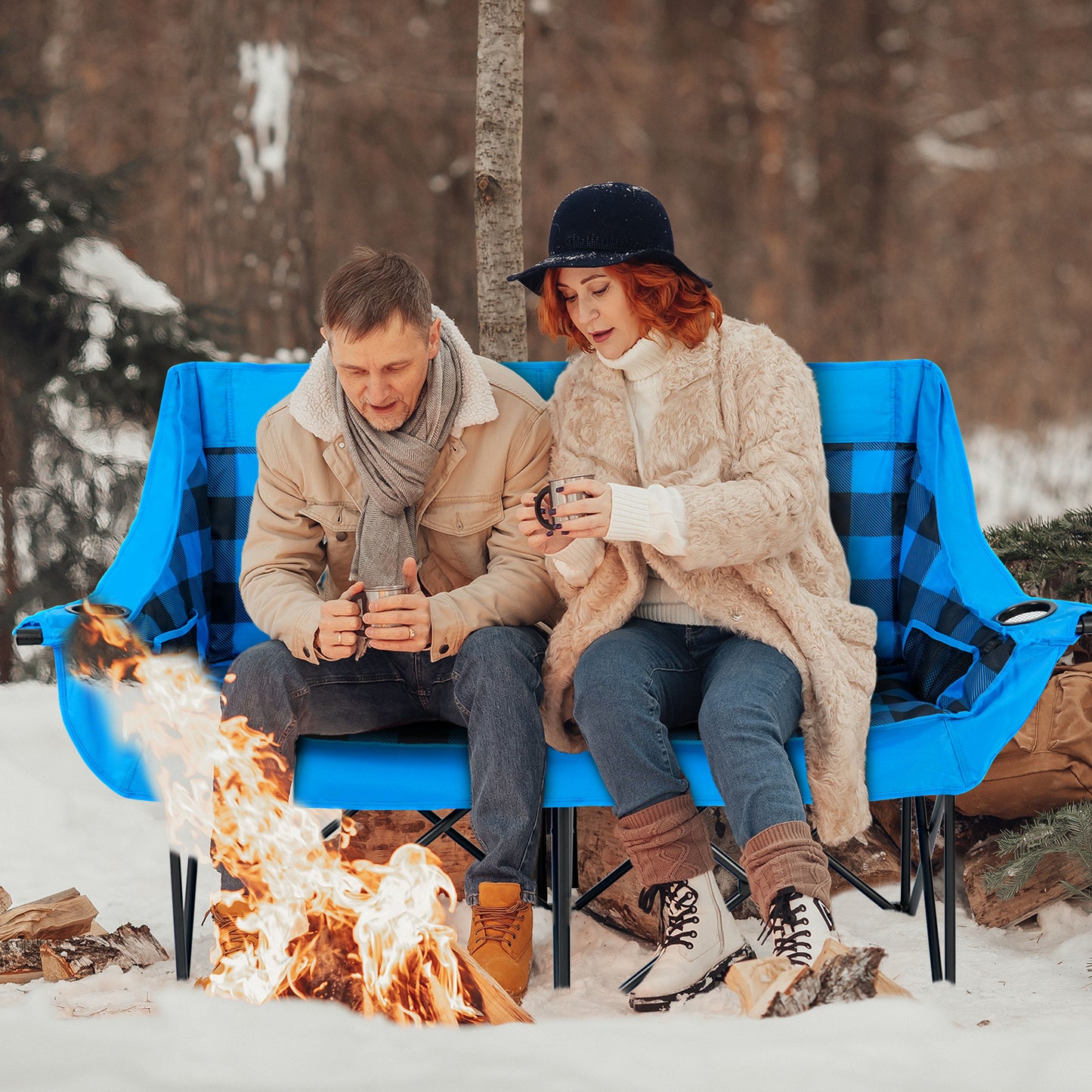 DOCRED Heated Double Camping Chair Loveseat Folding Two Person - Arthur's Wellness Emporium