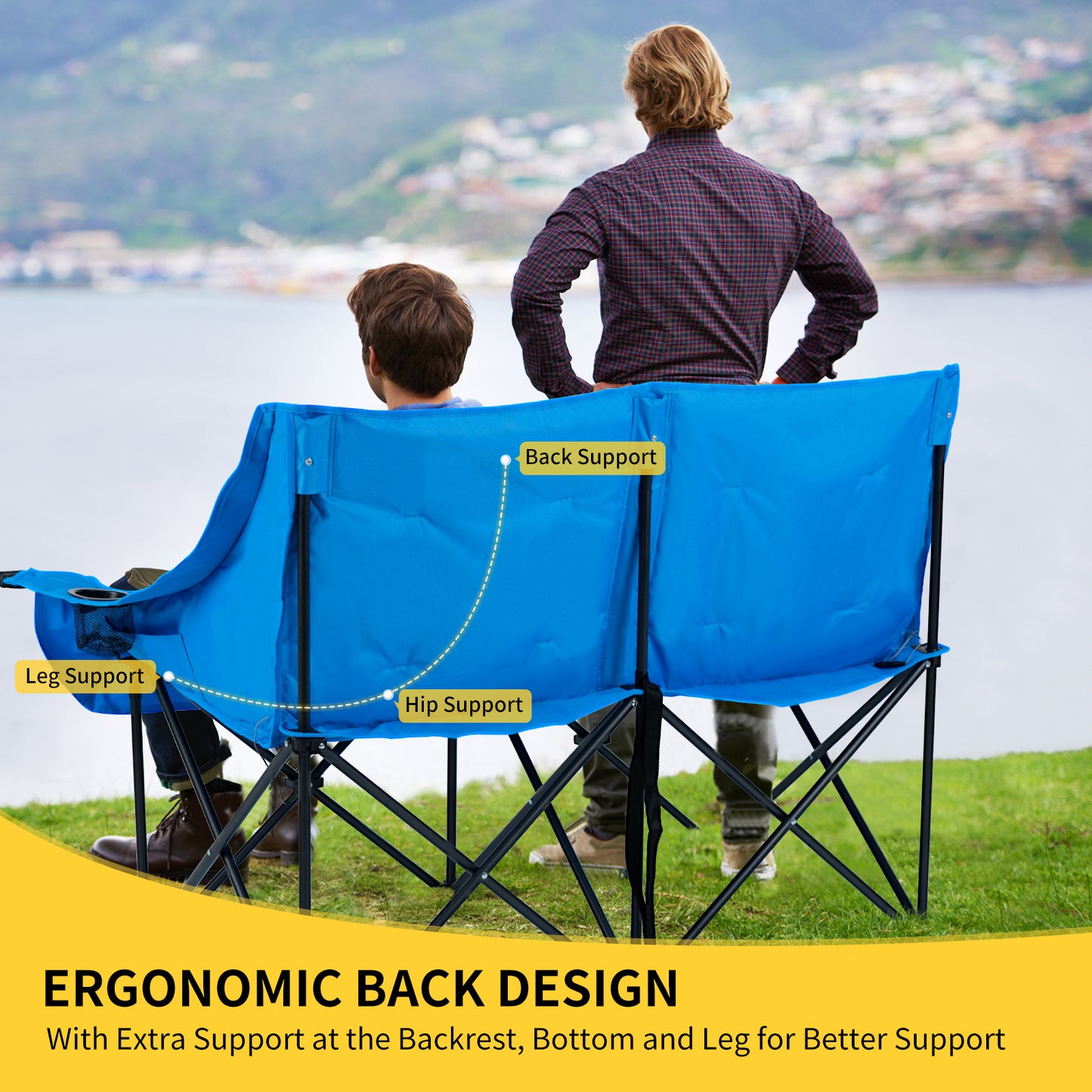 DOCRED Heated Double Camping Chair Loveseat Folding Two Person - Arthur's Wellness Emporium