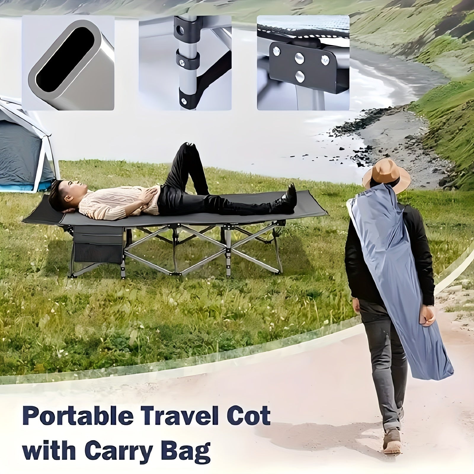 Stainless Steel Outdoor Folding Bed Camping Cot Heavy Duty 400Kg - Arthur's Wellness Emporium