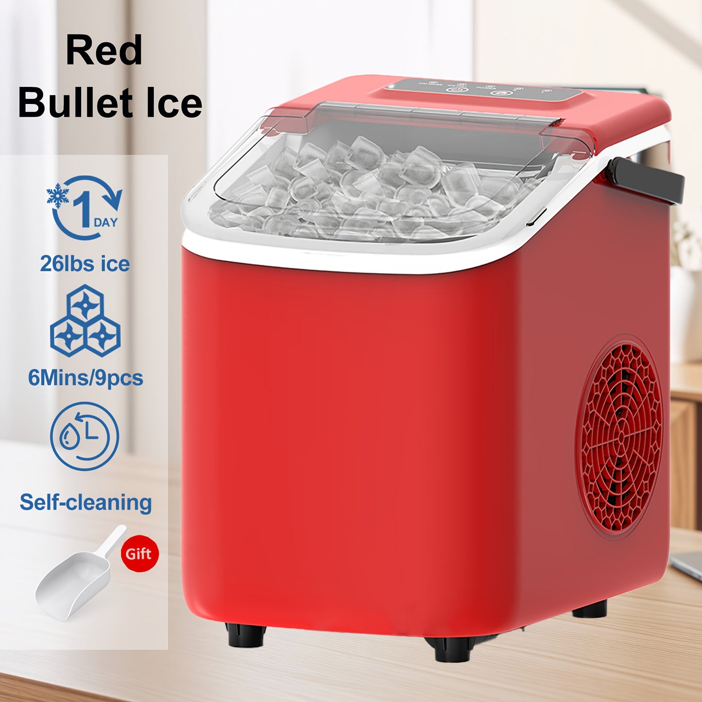 BAYANY Countertop Ice Maker With Bullet Shaped Cubes 26 Pounds