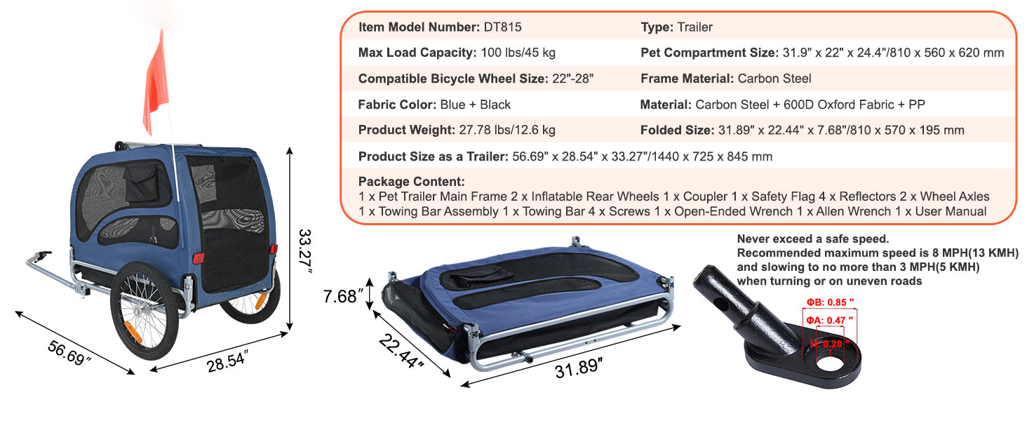 Pet Bicycle Carrier Cart Trailer Foldable For Dogs 100 Lbs - Arthur's Wellness Emporium