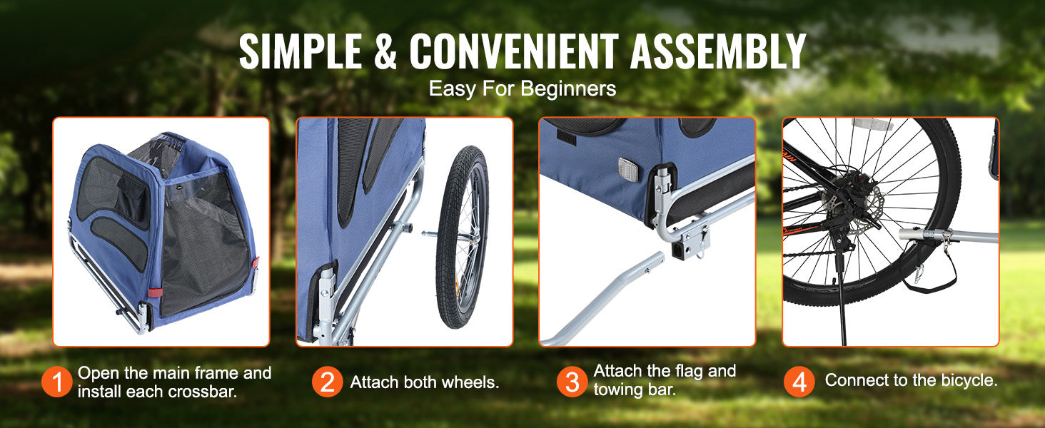 Pet Bicycle Carrier Cart Trailer Foldable For Dogs 100 Lbs - Arthur's Wellness Emporium